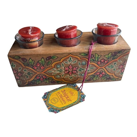 Jaipur In Bloom Other - Handcrafted Jaipur In Bloom Wooden Votive Candle Holder With Floral Design